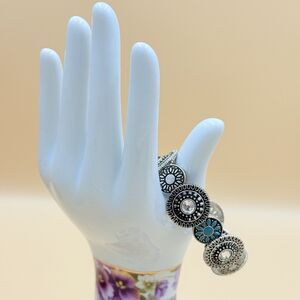 Boho Concho Stretch Bracelet - Faux Turquoise & Rhinestone - Western Style